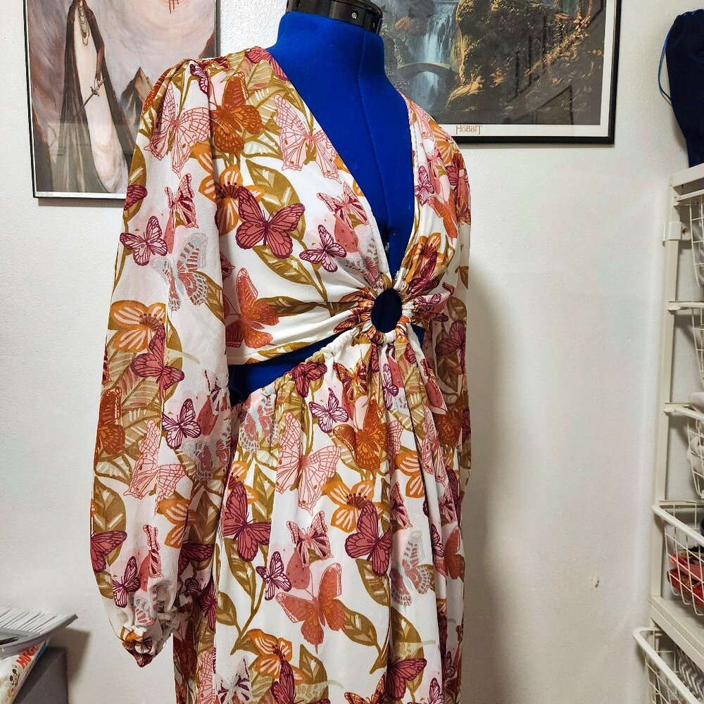 Floral high-low summer dress with waist cut-outs size small